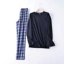 Пижамы для мужчин; сезон весна-осень; хлопковый пуловер с длинными рукавами