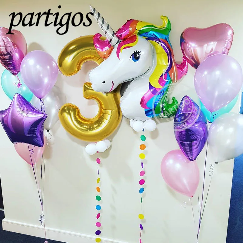 

14pcs/lot Anagram Unicorn 18'' Star Heart Foil Balloons 40inch Number Helium Birthday Party Decor Baby Shower 2.3g Latex Globos