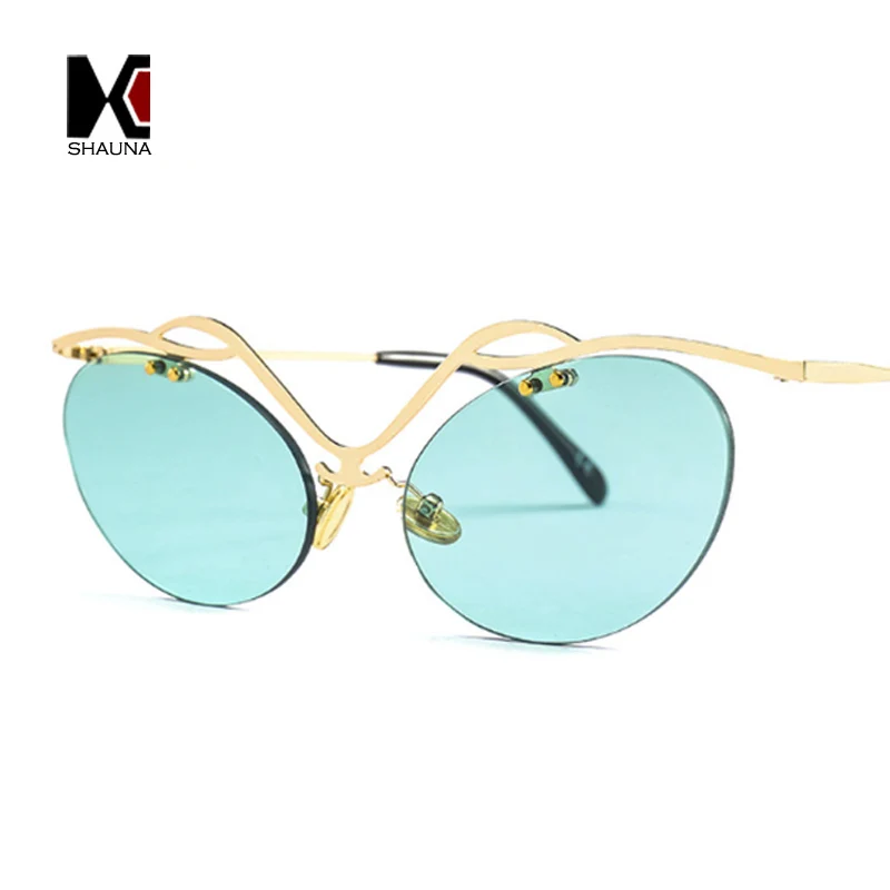 SHAUNA Unique Women Rimless Sunglasses Fashion Oval Shades Clear Red Blue Yellow Green Cat Eye Sun Glasses | Аксессуары для одежды