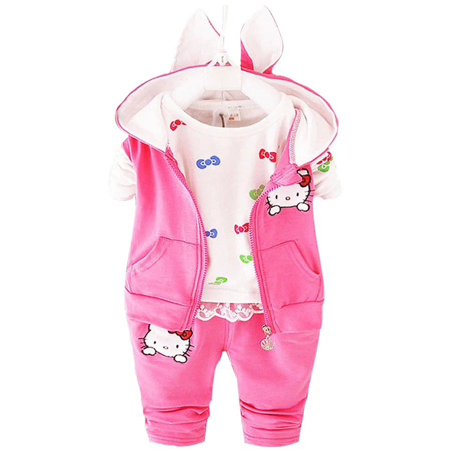 

2016 Winter Velvet Toddler Girl Clothing Sets 3pcs Hooded Coats Kids Clothes Sets Baby Girls Winter Clothes Hello Kitty