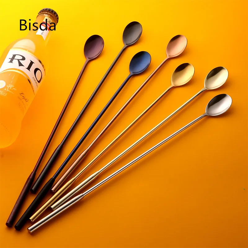 

1PCS Stainless Steel Cocktail Spoon Long handle Bar Spoons Multifunctional Stirrer Barware Juice Mixing Spoon Drinking Tools