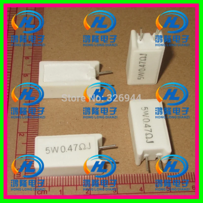

(10pcs/lot) 5W 0.47 ohm +/-5% Vertical cement resistor / 5W 0.47 ohm 5% Cement resistance / 5W 0.47RJ Ceramic resistor