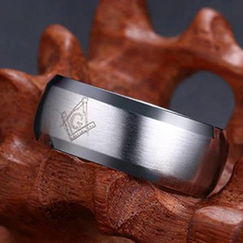 ELSEMODE Masonic Black Silver Color Gold 316 Stainless Steel Ring 8 mm For Men Boy Freemasonry Gifts Jewelry|Обручальные кольца| |