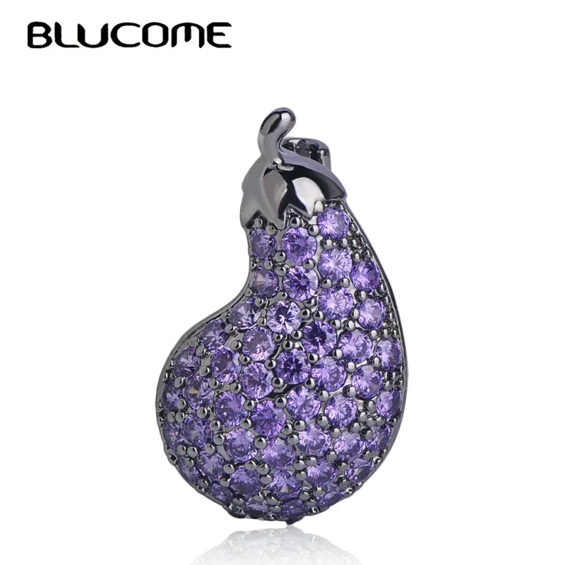 Женская брошь в форме баклажана Blucome фиолетовая из меди и циркона Ювелирное