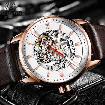 

OCHSTIN 3D Dial Hollow Skeleton Automatic Mechanical Watch MenTop Brand Luxury Leather Business Sport Watches Relogio Masculino