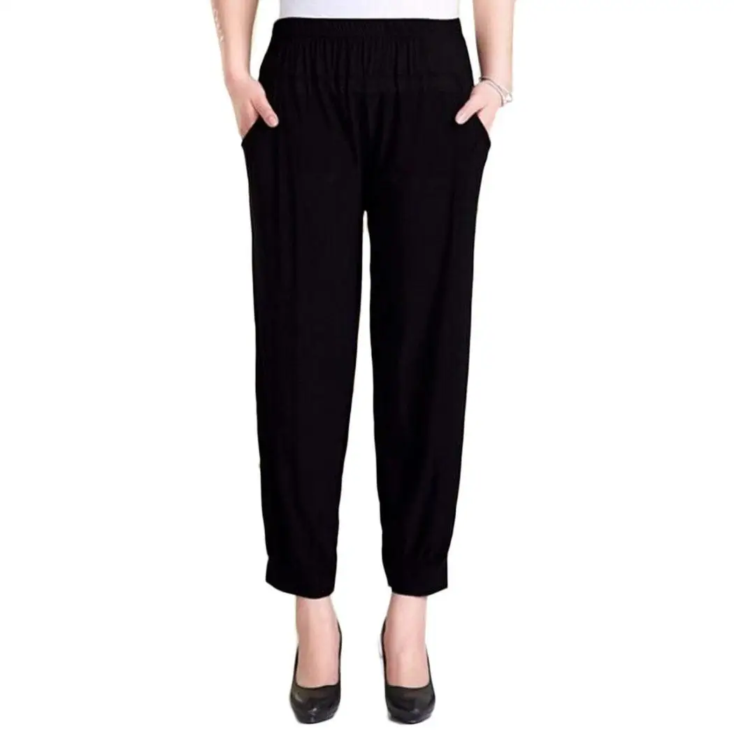 

Summer Women Elastic Waist Loose Casual Ankle Length Multicolor Pants