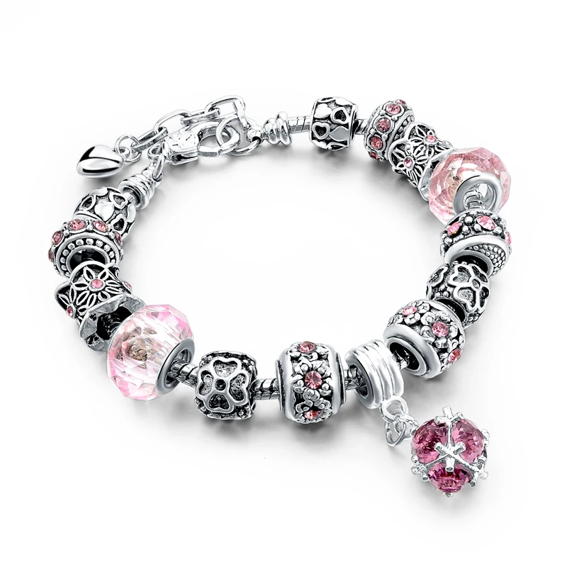 Attrtto, браслеты с подвесками и сердечками, золотые браслеты для женщин, браслет известного бренда, ювелирный браслет SBR150074 - Окраска металла: Pink