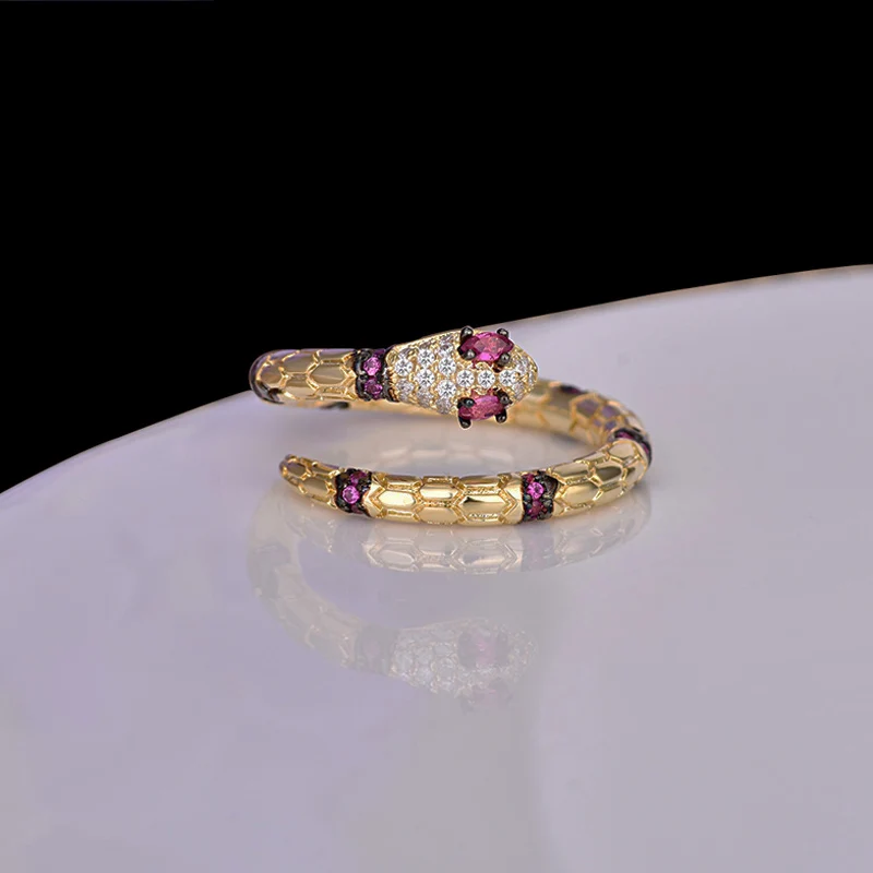 AAA модное регулируемое кольцо из стерлингового серебра, микро ПАВЕ, Красный Белый циркон, винтажные золотые кольца в виде змейки, свадебные ювелирные изделия для женщин