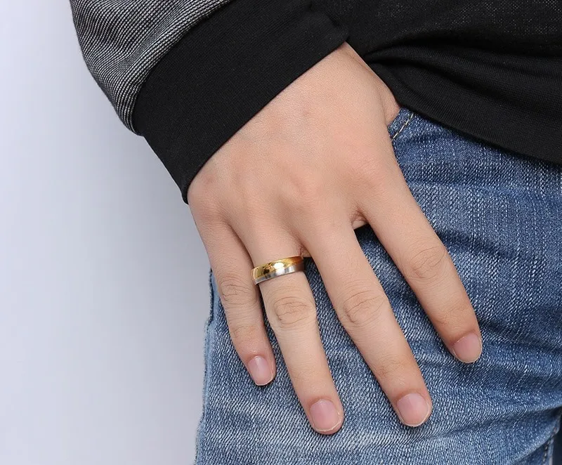 SHUANGR Lovers Wedding Engagement Rings Gold-Color CZ Couple Ring Band Women Men Stainless Steel alianca Fashion Jewelry