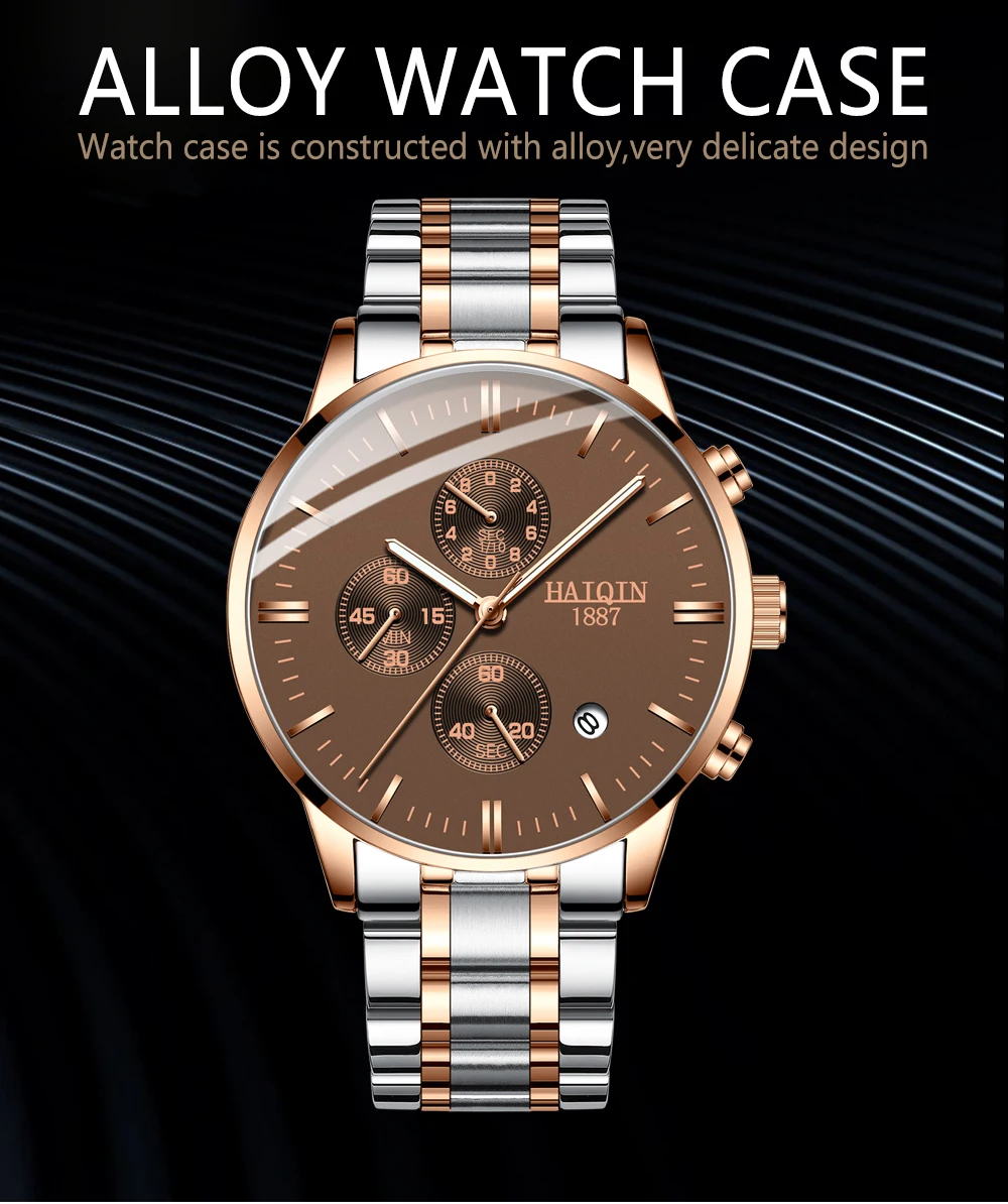 HAIQIN Лидирующий бренд кварцевые мужские часы бизнес простые черные стальные часы водонепроницаемые нарядные часы для мужчин отображение даты подарок Reloj hombres