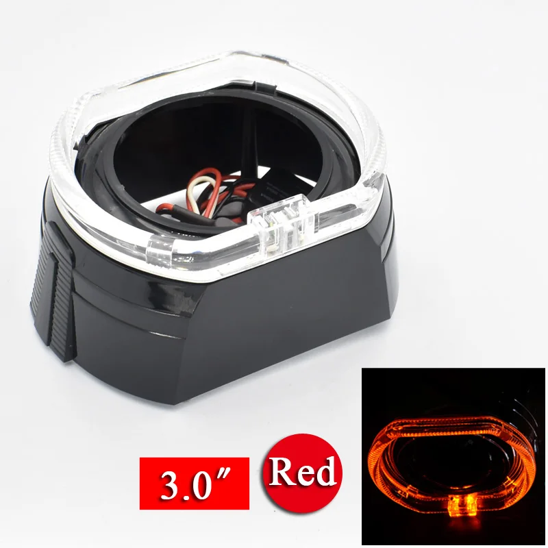 Black Led Shroud With Square Shroud Angel Eye For 2.5"/3.0" Mini Hid Projector Lens Red White Cover Car Styling Headlight Mask