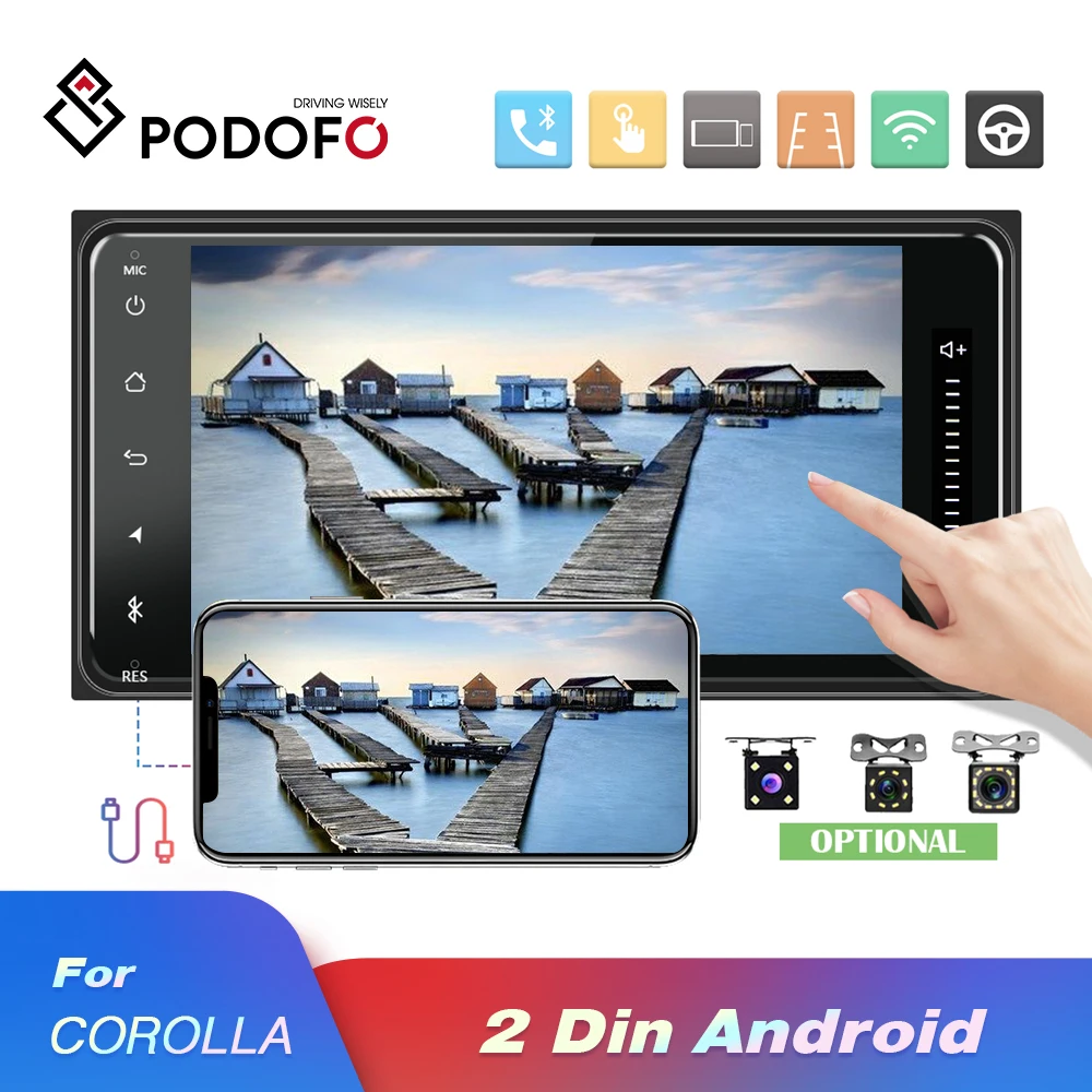 

Podofo Android 8.1 Car Radio Stereo GPS Navigation 2 din Autoradio Stereo Mirror Link Car Multimedia Player For Toyota Corolla
