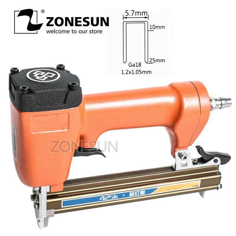 Us 27 3 9 Off Zonesun 425k Pneumatic Staple Gun Air Brad Door Shaped Nails Furniture Wood Sofa Woodworking Stapler 5 7mm Width In Nail Guns