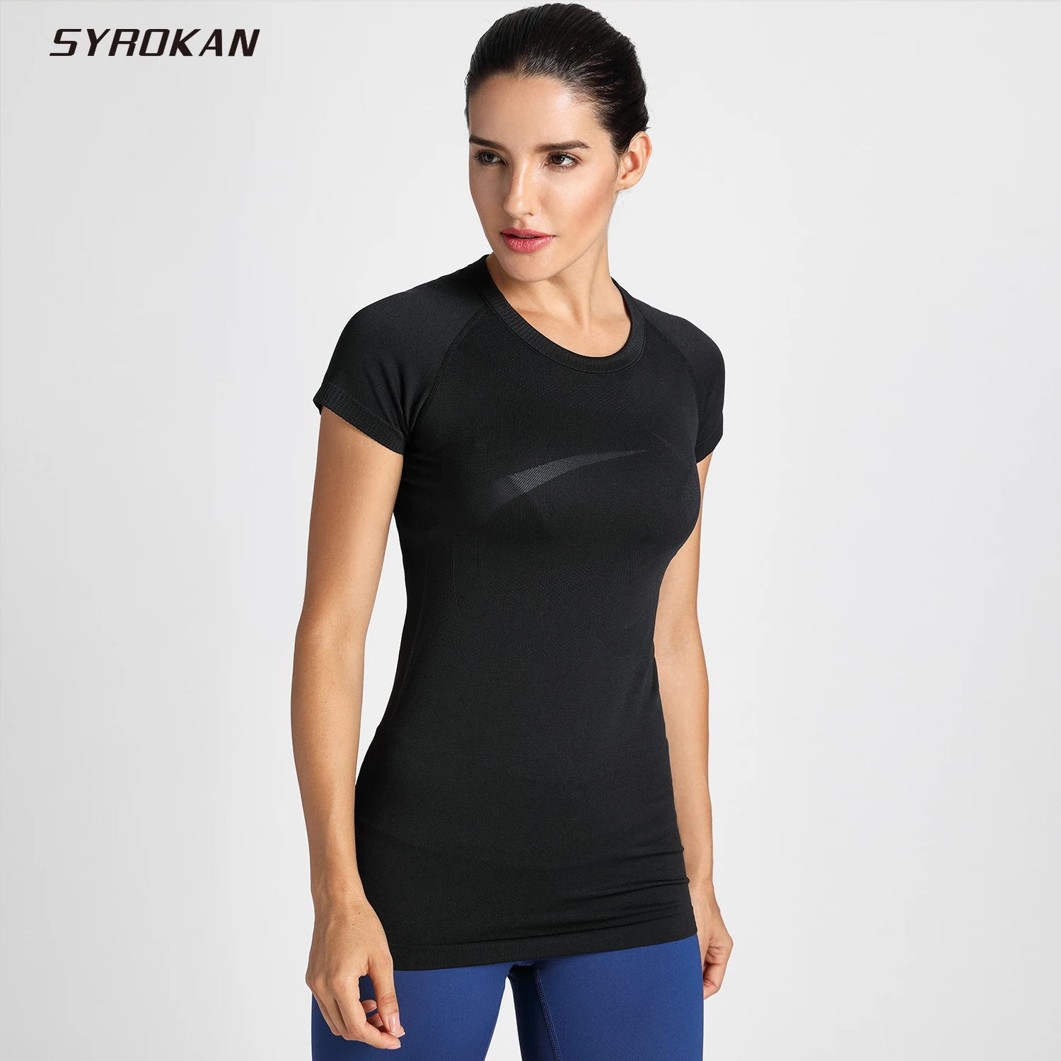 SYROKAN Женская футболка для активных видов спорта, бесшовная футболка с коротким рукавом для выступлений