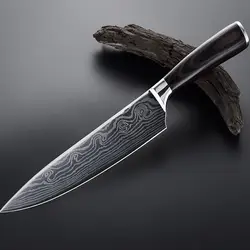 Sharp 7Cr17MoV Нержавеющая сталь с рисунком кухня Santoku ножи японский стиль шеф повар Кливер нарезки мяса рыбы вырезать овощей