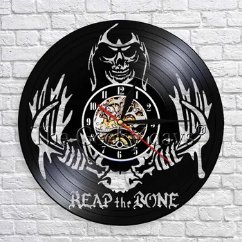 

Reap The Bone Grim Reaper Horror Skeleton Wall Clock Pesonality Wall Decor Make Of Vinyl Record Death Skull Killer Clocks