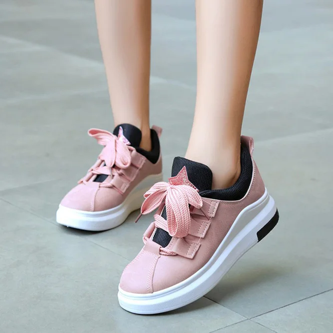 Женская Повседневная спортивная обувь в Корейском стиле; обувь для бега со шнуровкой; сезон осень-весна; ; кроссовки для девочек - Цвет: Pink