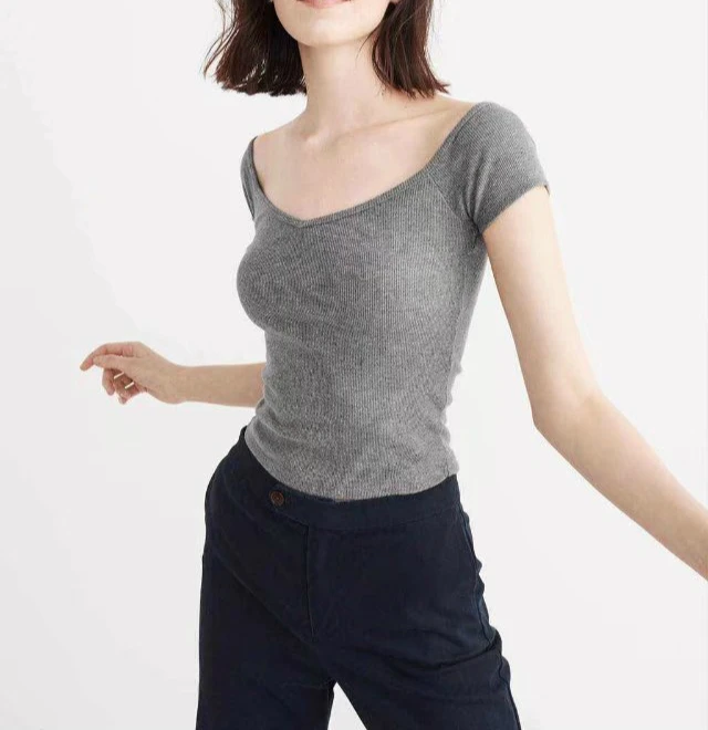 BKKACISS Woman Top Sexy High Elastic T-shirt with Short Sleeves | Женская одежда