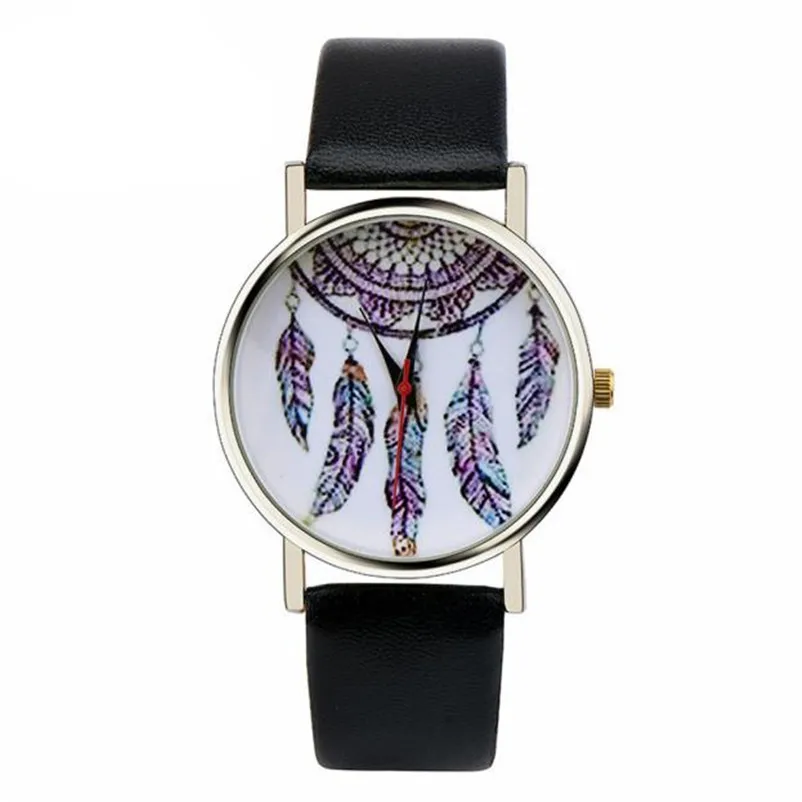 

HOT New Fashion Women Watch Dream Catcher Pattern PU Leather Analog Quartz Vogue Wrist Watch Lady Dress Watches Clock