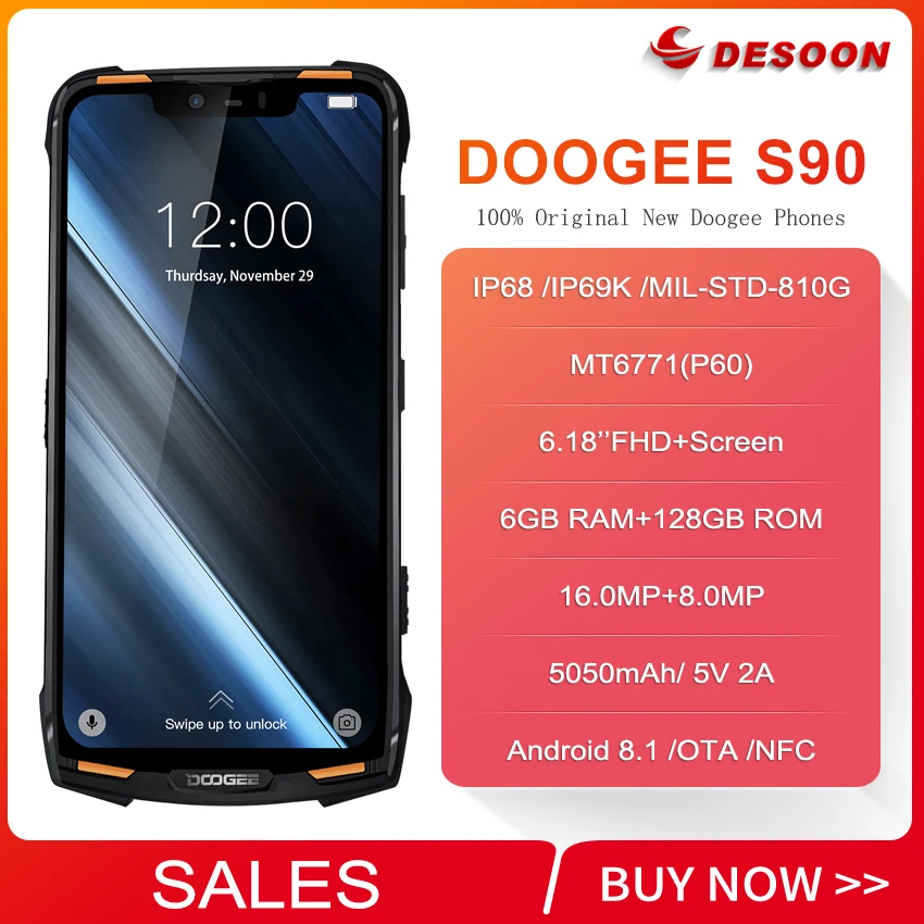 Original DOOGEE S90 IP68/IP69K Waterproof shockproof 5050mAh 6.18'' MT6671 6GB 128GB Smartphone 16MP Camera Original DOOGEE S90 IP68/IP69K Waterproof shockproof 5050mAh 6.18'' MT6671 6GB 128GB Smartphone 16MP Camera