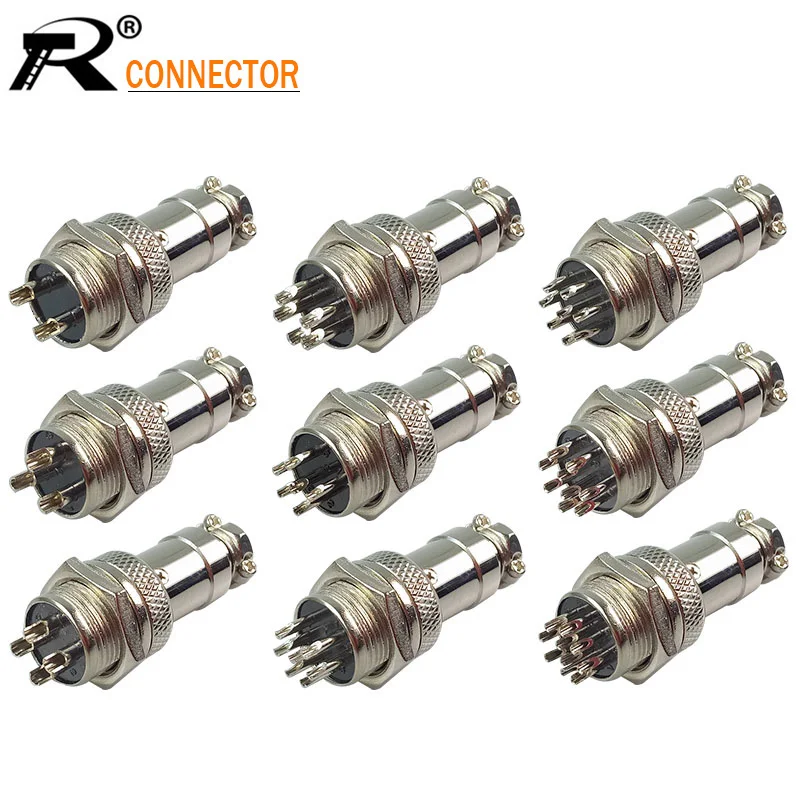 

1Set GX16 XLR 16mm 2 3 4 5 6 7 8 9 10 Pin Female Plug Male Chassis Mount Socket Aviation Connector High Quality