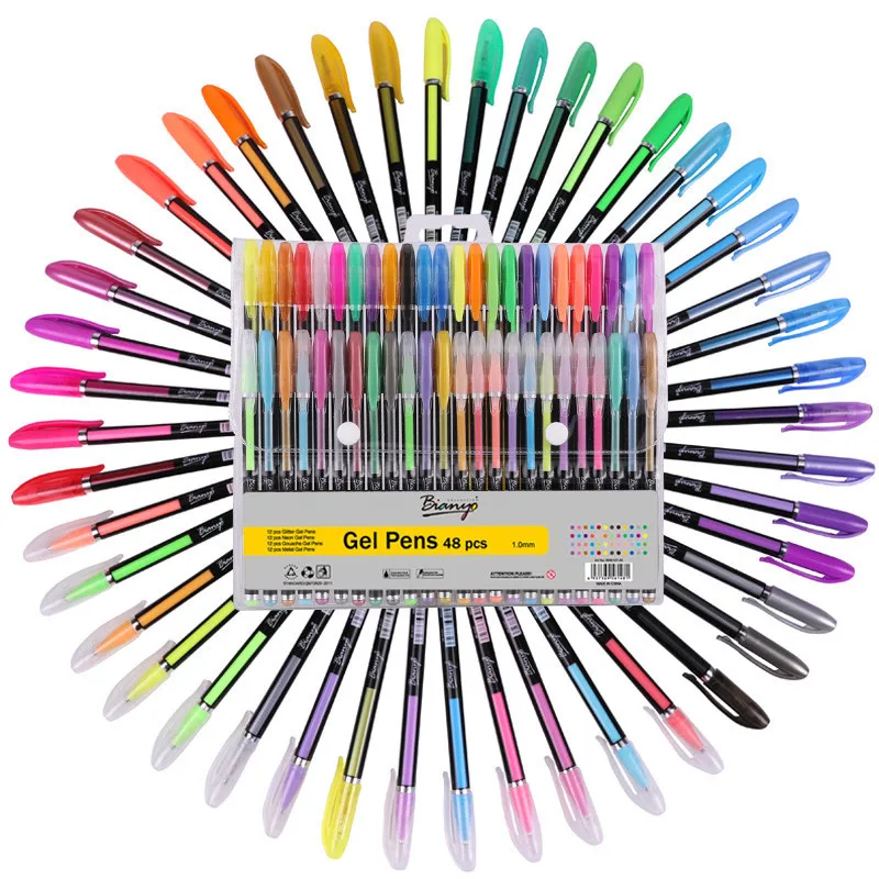 

Colored 48pcs Gel Pen Set Refills Metallic Pastel Neon Glitter Sketch Drawing Color Pen School Stationery Marker for Kids Gifts
