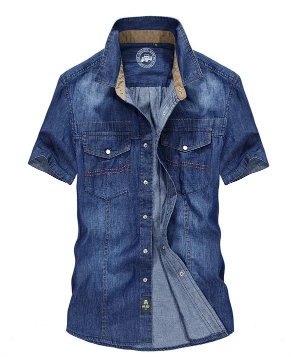 Уличные новые брендовые летние большие размеры мужские тонкие лацканы с коротким рукавом джинсовые рубашки хлопок спортивные ковбойские походные рубашки