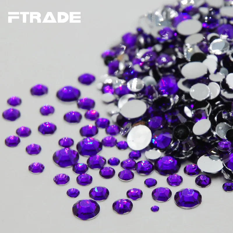 

2017 NEW Mixed Sizes Nail Art Decorations Violet Color Non Hot Fix Stones Flat Back For Gems Clothes Crystal Decorations