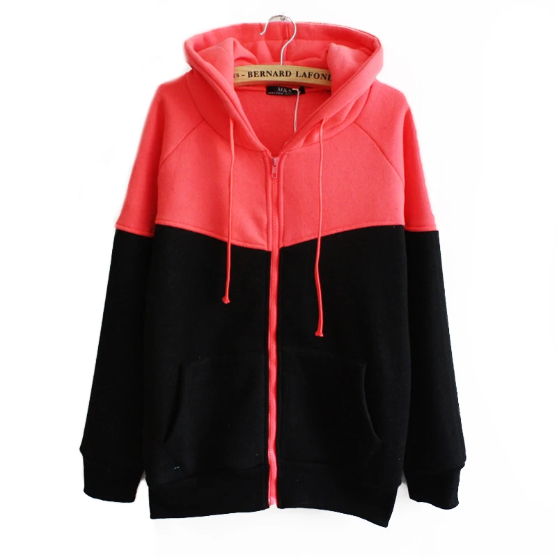 Sweatshirt  for Women Clothing Hoodies Zip-up Casual splice Red Black Hoodie CoatWomen Clothing Long Sleeves Sweatshirts