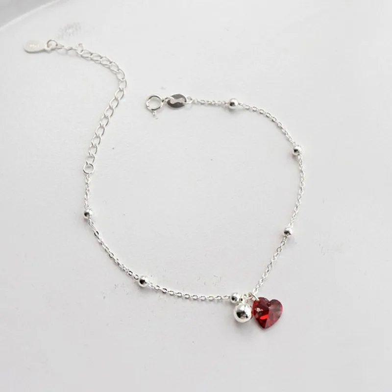 

Silver Red Crystal Heart Pendant Charm Bracelet Transfer bead 925 Lucky Bracelet For Women Fashion Jewelry Wholesale
