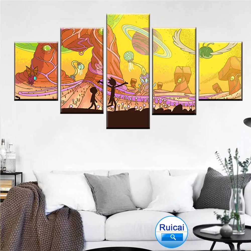 

Canvas HD Print 5 Piece Rick and Moti Pictures Manga Anime Poster Home Decor Wall Art Living Room Unique Gift Wall Picture