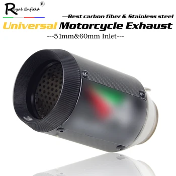 

51mm 60mm Inlet Universal Motorcyle Exhaust Pipe carbon AR Exhaust muffler For R6 Z1000 Z750 Z800 NINJA250 Tmax530 RSV4 KTM ATV