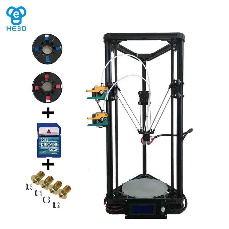 New upgrade HE3D high presicion K200 dual aluminium extruder delta diy 3D printer two rolls of