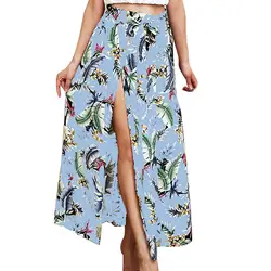 Новый женский юбка макси в стиле бохо пляжный лист принт праздник Лето Высокая талия длинная юбка высокое качество богемное платье до