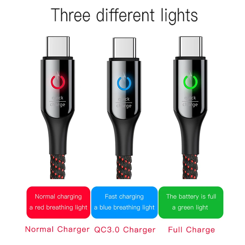 Baseus 3A Smart Power Off USB Type C Cable With LED Qick Charger 3.0 Type-c Cable For Samsung S9 Note 9 One plus 6 5T Data Cord Baseus 3A Smart Power Off USB Type C Cable With LED Qick Charger 3.0 Type-c Cable For Samsung S9 Note 9 One plus 6 5T Data Cord