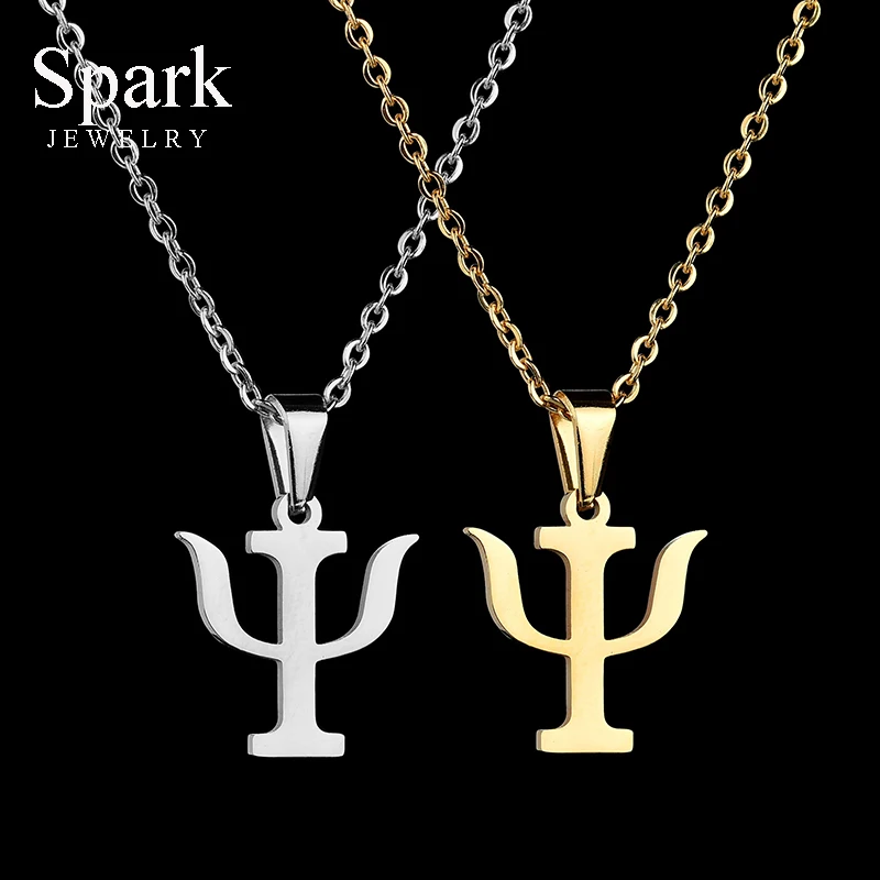 New Arrival Stainless Steel Greek Letter PSI Necklace & Pendant Creative Gold Color Chain Necklace For Women Wedding Gift uzone stainless steel customized name necklace for women personalized letter nameplate chain necklaces handmade wedding gift