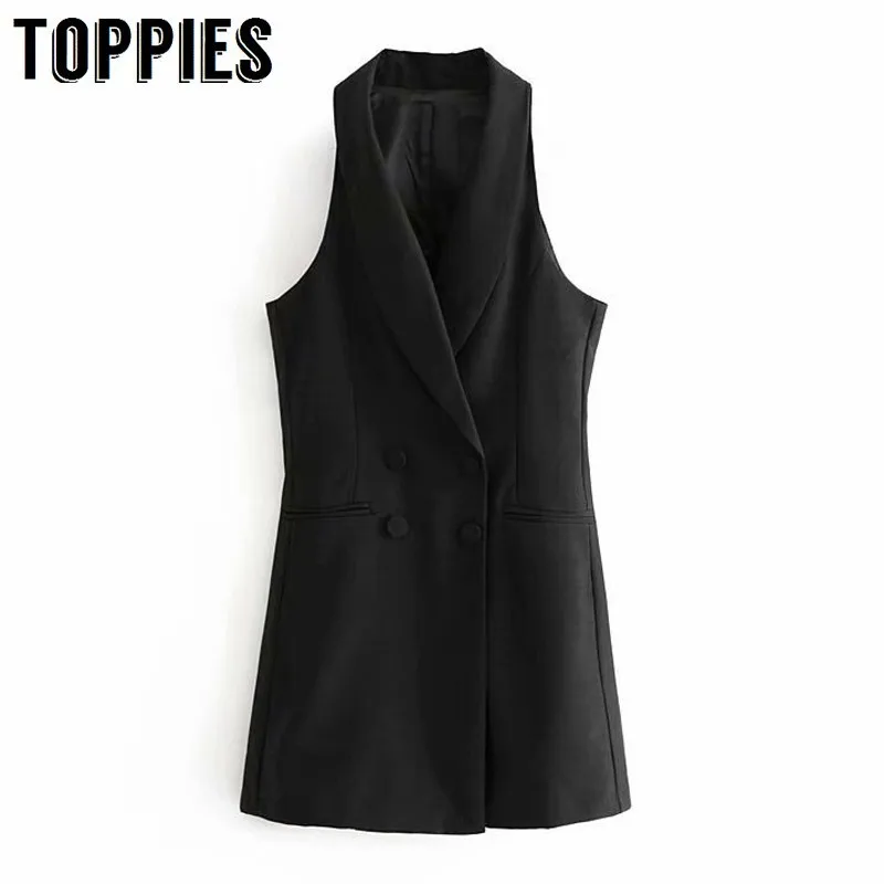 

2019 Double Breasted Blazer Style Jumpsuits Office Lady Overalls Women Formal Playsuits Sleeveless Romper