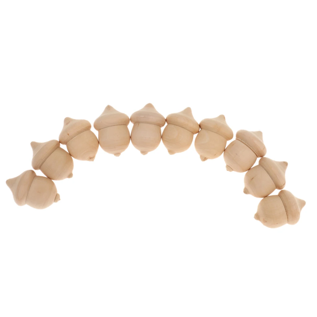 10pcs Novelty Waldorf Acorns DIY Plain Unfinished Wood Cute Kids Fashion Craft Holiday DIY Ornament Accessories