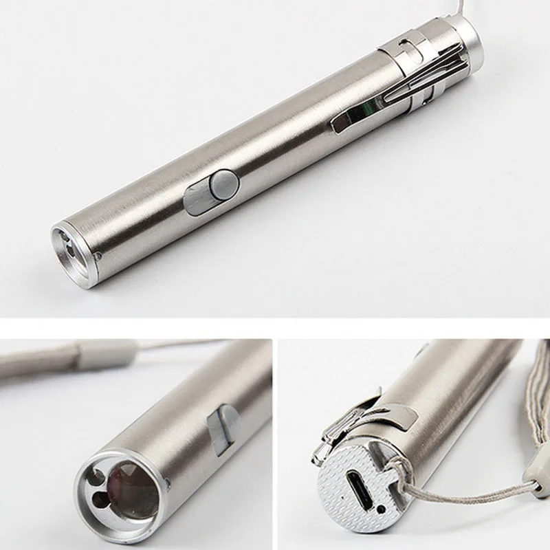 Водонепроницаемый Нержавеющая сталь светодиодный USB фонарик с зарядкой мощные аккумуляторные светодиодный прожектор брелок фонарик в форме ручки инструментов для использования на открытом воздухе