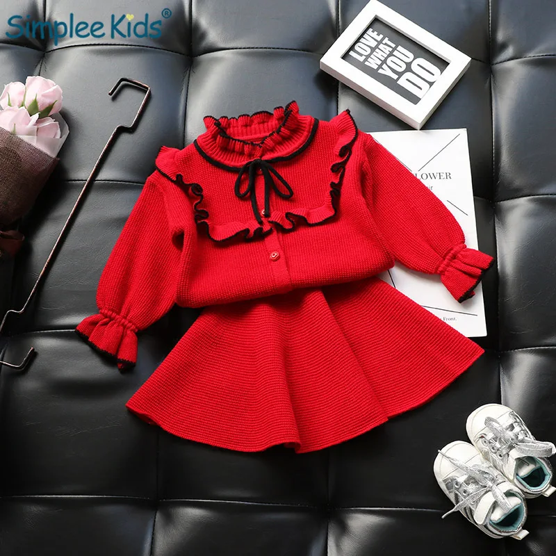 

Christmas Girls Knitted Clothing Sets Xmas Outfits Shirt + Skirt Sweater 2pcs Autumn Winter Kids Suits for Children 2T 3T 4T