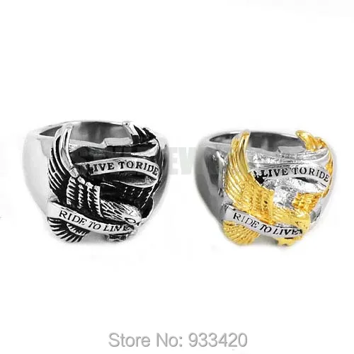 Кольцо с надписью "Live To Ride Eagle" для байкеров, кольцо из нержавеющей стали, ювелирное изделие из серебра и золота, классическое кольцо для байкеров 0005B
