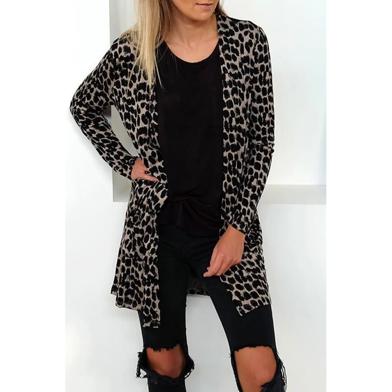 

2019 Autumn And Winter New Fashion Leopard Print long-sleeved Cardigan Women Ponchos And Capes G0615
