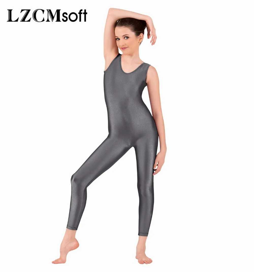 

LZCMsoft Grey Girls Basic Tank Ballet Dance Unitards Kids Gymnastics Long Leotards Spandex Lycra Performance Dance Show Suits