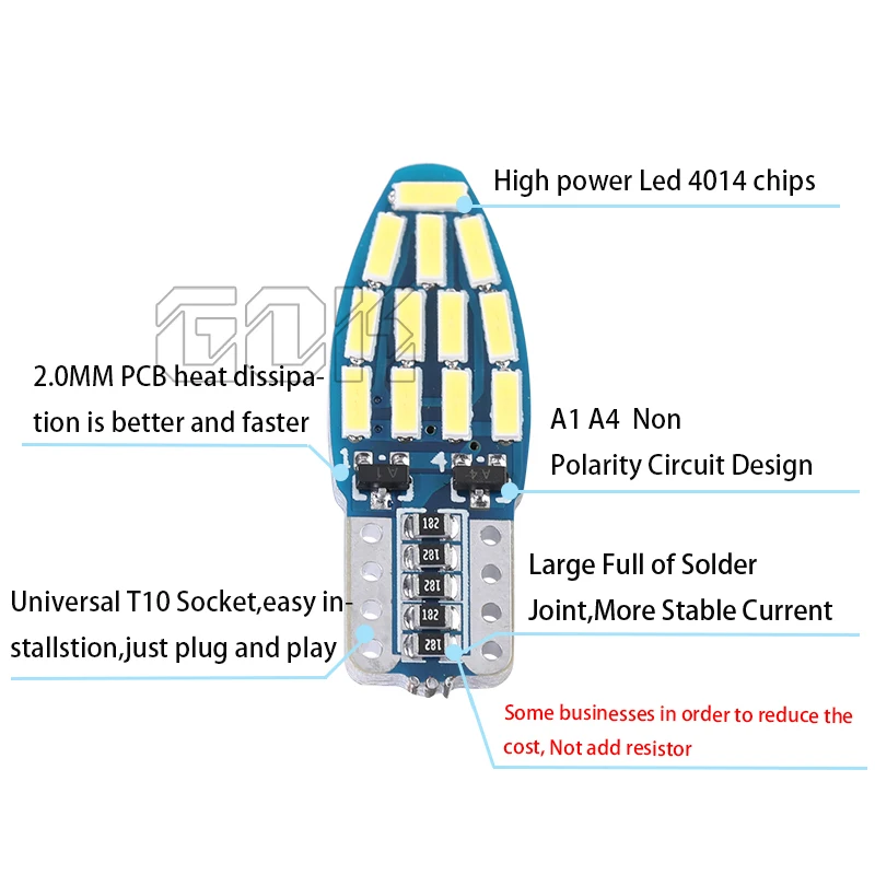 100 шт. Авто T10 led canbus w5w Led t10 24smd 4014 Автомобильный Smd светильник 194 Светодиодная