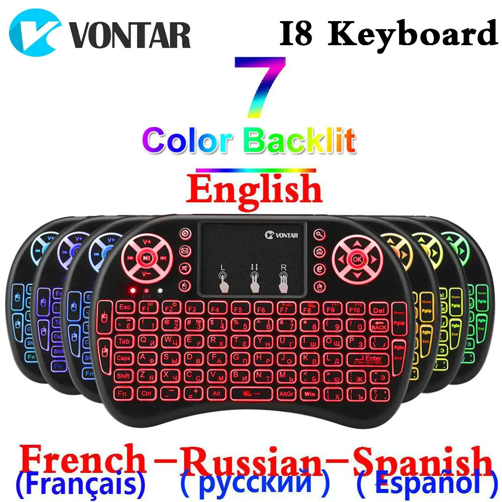 

VONTAR backlit i8 Mini Wireless Keyboard 2.4GHZ English French Russian Spanish Air Mouse Touchpad I8 Remote For Android TV Box