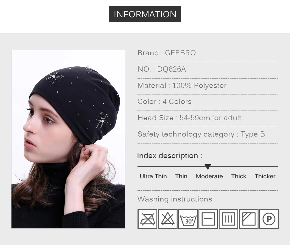 Geebro New Women's Pearl Beanie Fashion Snowflake Rhinestone Slouchy Beanie Hat for Female Plain Skullies Balaclava Bonnet