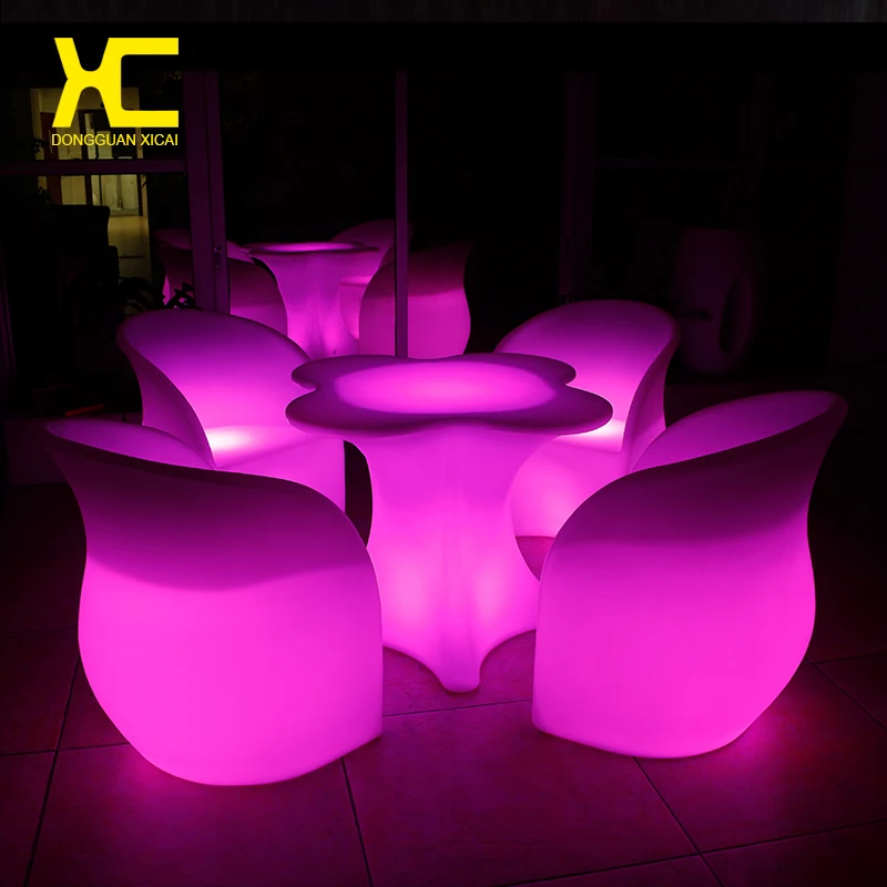 

Chargeable Remote Control Lighted Cordless LED Bar Table Chair Set Plastic Hotel Bar Cafe Glowing Tables Home Garden Furniture