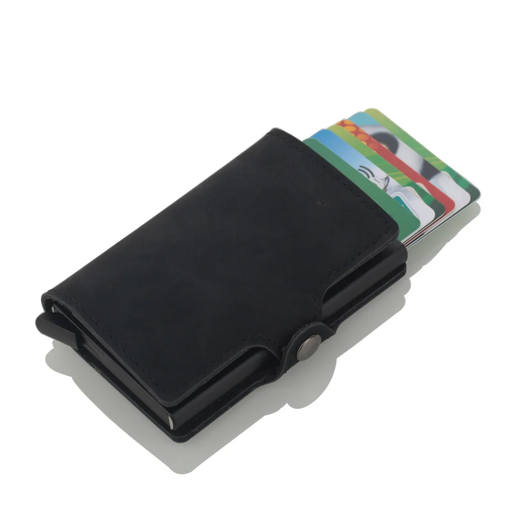 

Weduoduo 2019 Credit Card Holder Single Metal Box Unisex Creative ID Holder RFID Wallets PU Leather Business Slim Card Holders