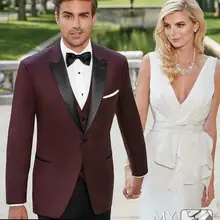 Новейшие бордовые Свадебные смокинги для выпускного вечера утренние мужские костюмы 2 шт. черный блейзер с лацканами костюмы шафера Лучшая мужская одежда куртка+ брюки