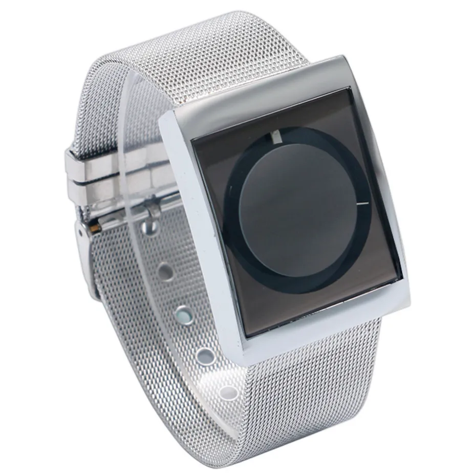 YISUYA Creative Simple Wrist Watch Men Quartz Watch Male Boy Turntable Rectangle Dial Sport Watches Silver Stainless Steel Mesh Band Hour Clock (2)